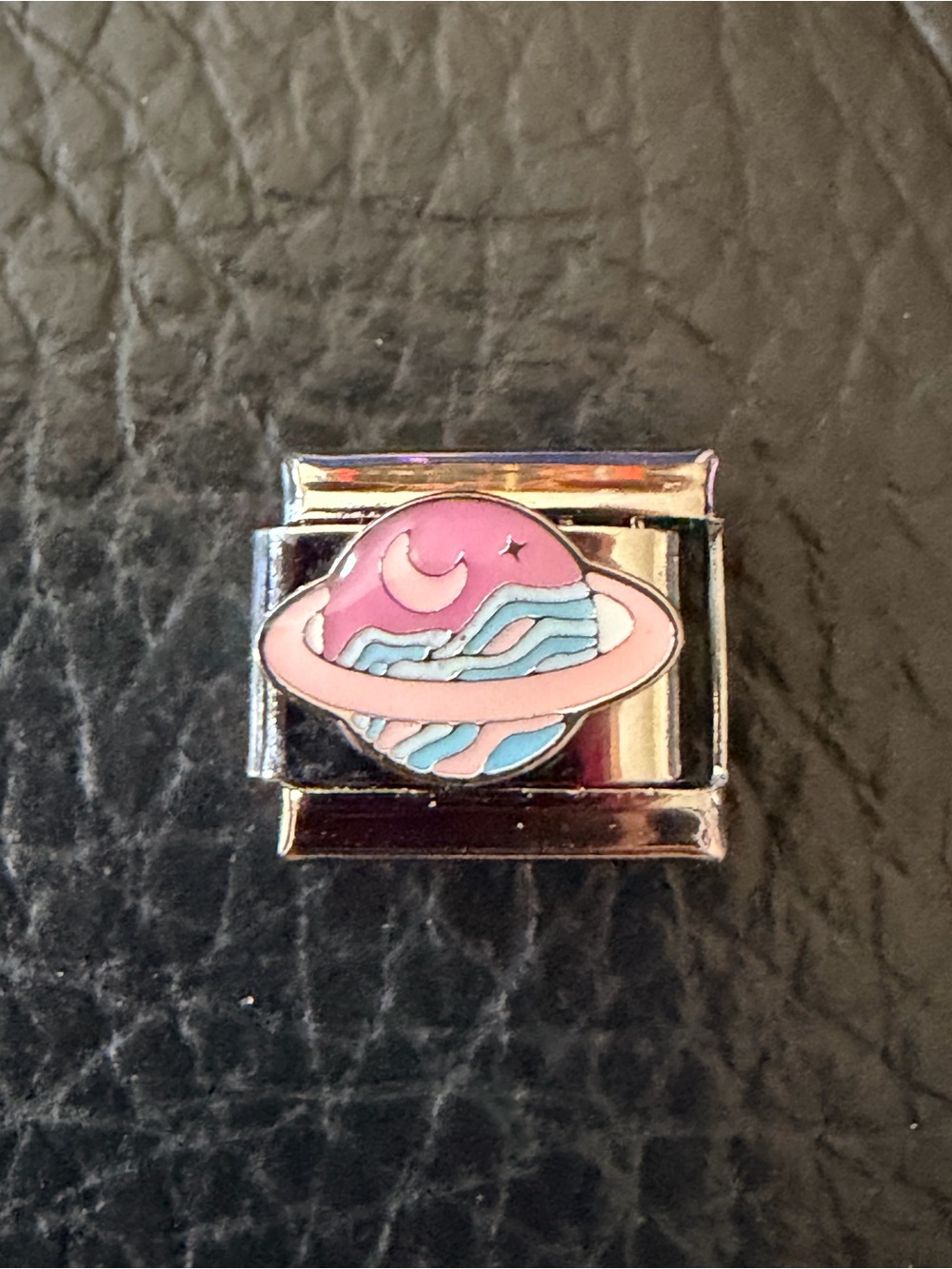 Pastel Saturn Planet Italian Charm Link – Pink & Blue Celestial